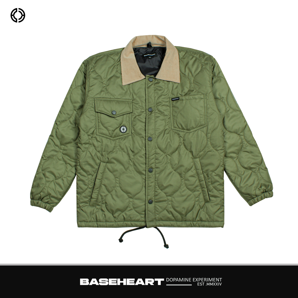 BASEHEART - Quilted Jacket Bomber Army Collar Corduroy
