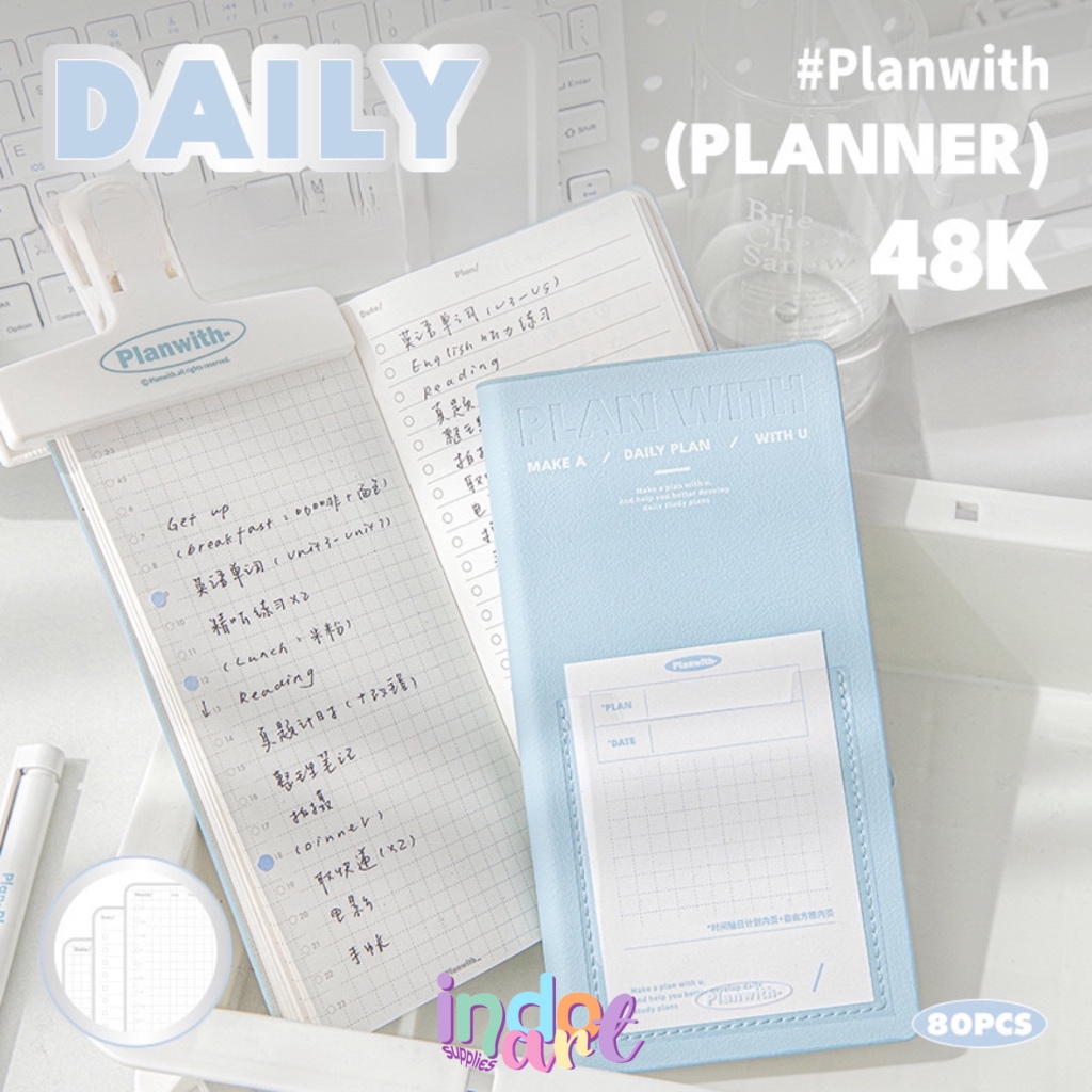 

(IAS) PlanWith Leather Daily Planner Note Pad Notebook Pocket Memo Buku Catatan Aesthetic Cute Tahunan Warna Pastel