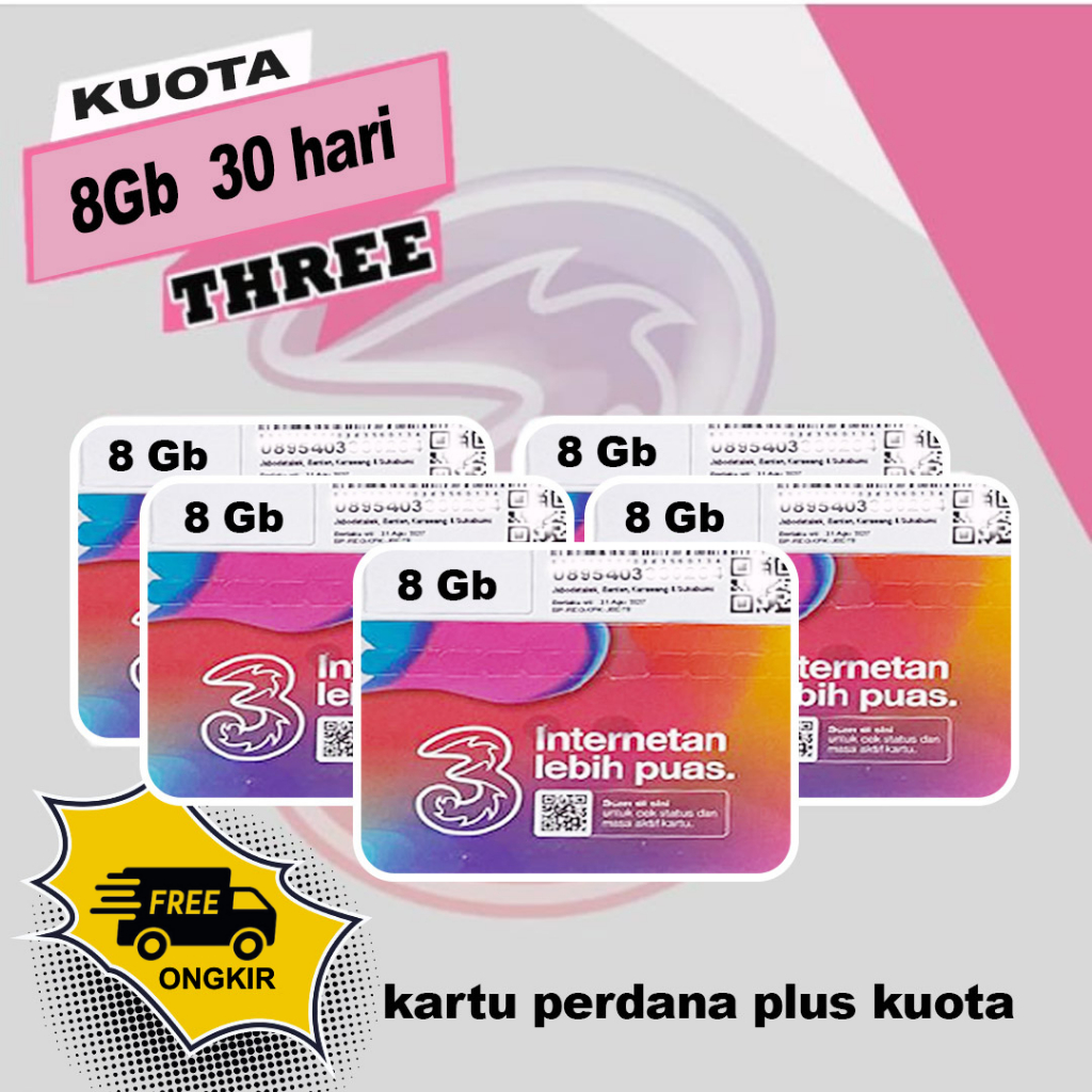 Kartu Perdana Tri Plus Kuota 8GB 3GB 0GB Masa Aktif Kuota 30hari