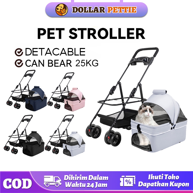 Pet Stroller Foldable Pet Stroller Dengan Pet Cargo yang Dapat Dilepas Pet Carrier Outdoor Stroller