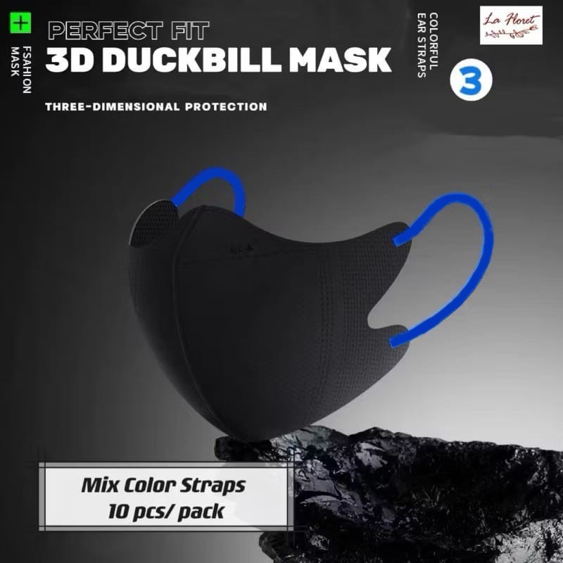 3D Masker Duckbill/ Fit Mask dengan tali kontras warna warni  & V stitching 3 ply tebal dan melekat 