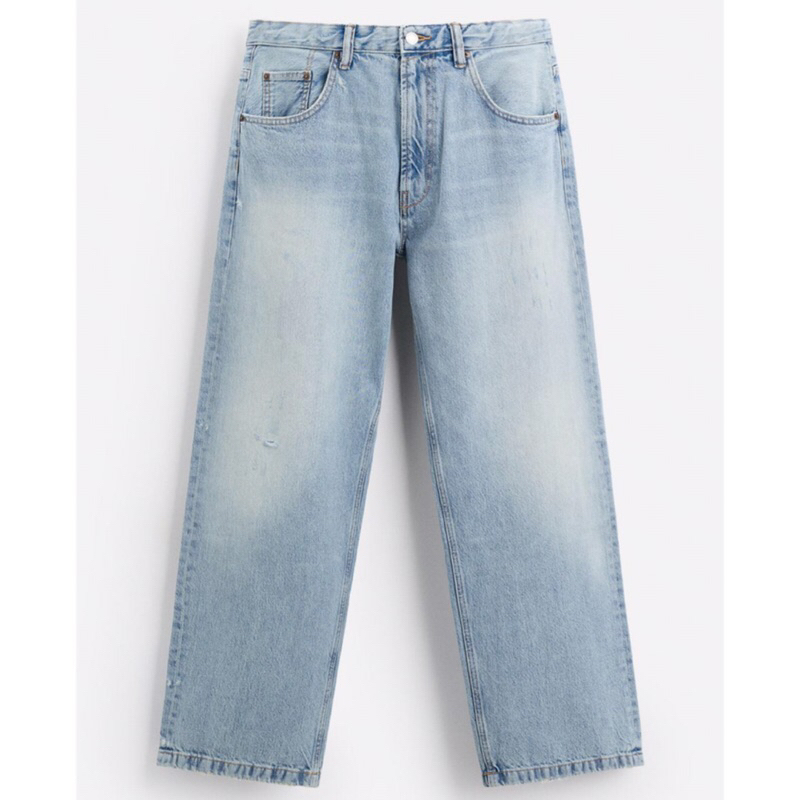 ZARA Men Baggy Fit Jeans Celana Panjang Pria Light Blue