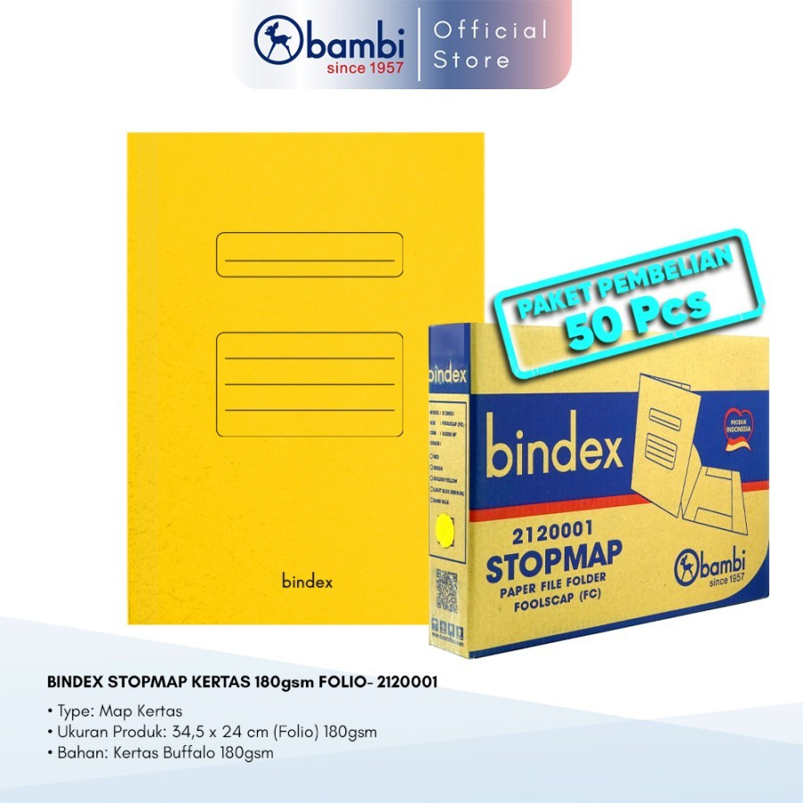 

Bindex Stopmap / Map Kertas Folio Warna Golden Yellow #5002 (1 PACK ISI 50 PCS)