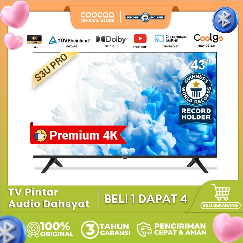 COOCAA 43 inch Smart TV - Digital TV - 4K - UHD - Dolby Audio - Youtube - Mirroring - Boundless -Bro