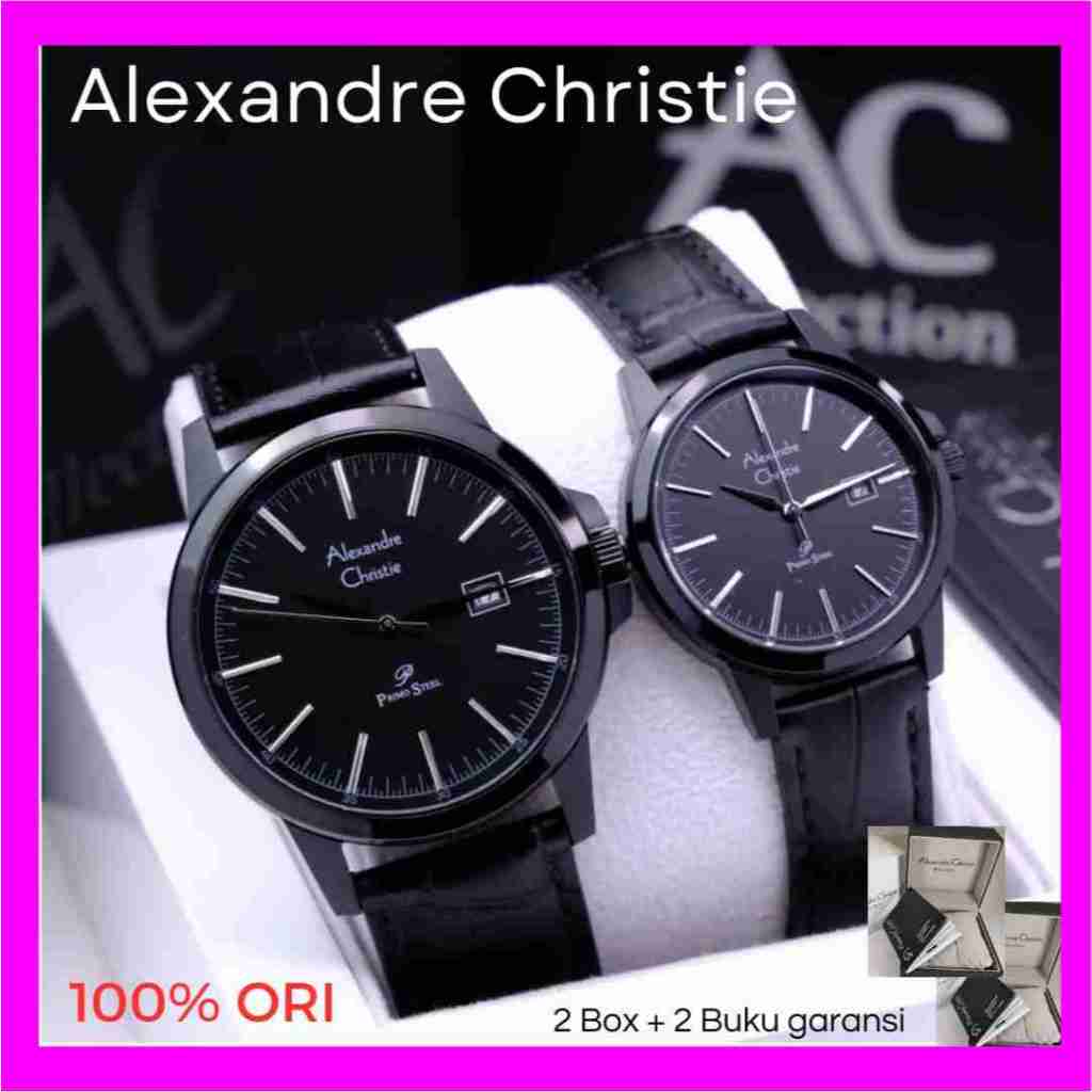 SPESIAL Alexandre Christie ORIGINAL jam tangan couple tali kulit hitam AC1008 Alexander Cristie ori