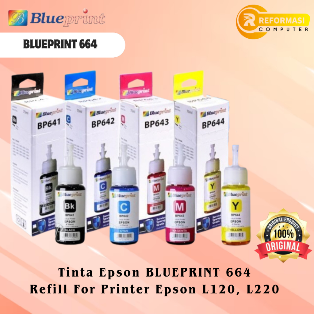EPSON BLUEPRINT 664 Tinta Epson  Refill For Printer Epson L120, L220 - 70ml