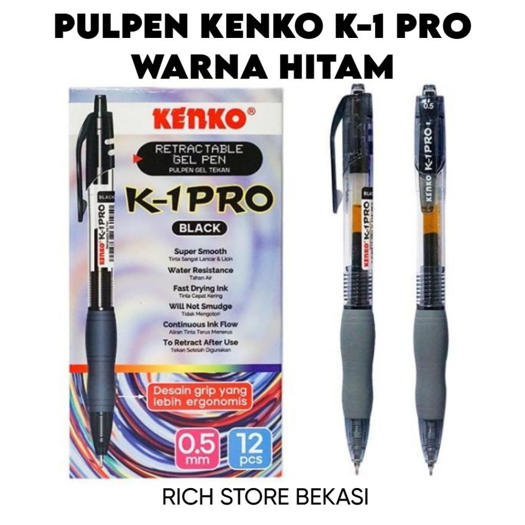

PULPEN GEL KENKO K-1 PRO WARNA HITAM [HARGA PER 1 PACK ISI 12 PCS PULPEN]