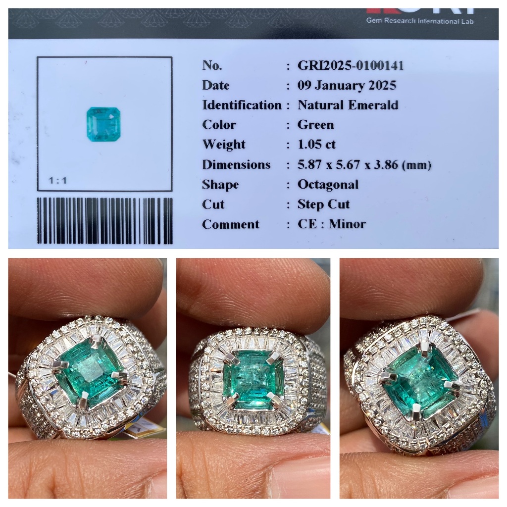 Natural 1.05ct emerald green beryl minor memo gri hq