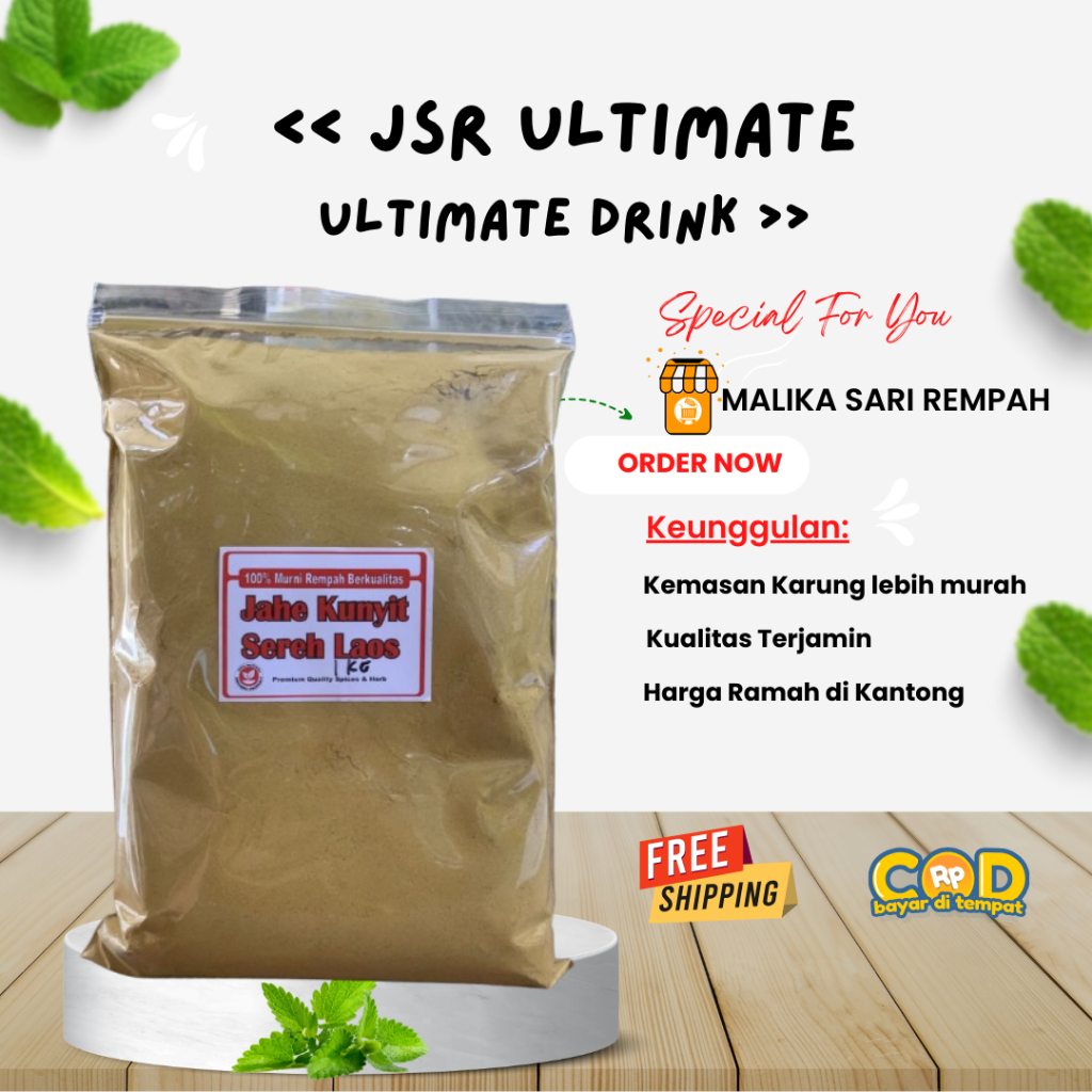

Ramuan JSR Ultimate / Ultimate Drink Hemat [ 1 KG ] (Jahe, Kunyit, Sereh, Lengkuas Bubuk MURNI)