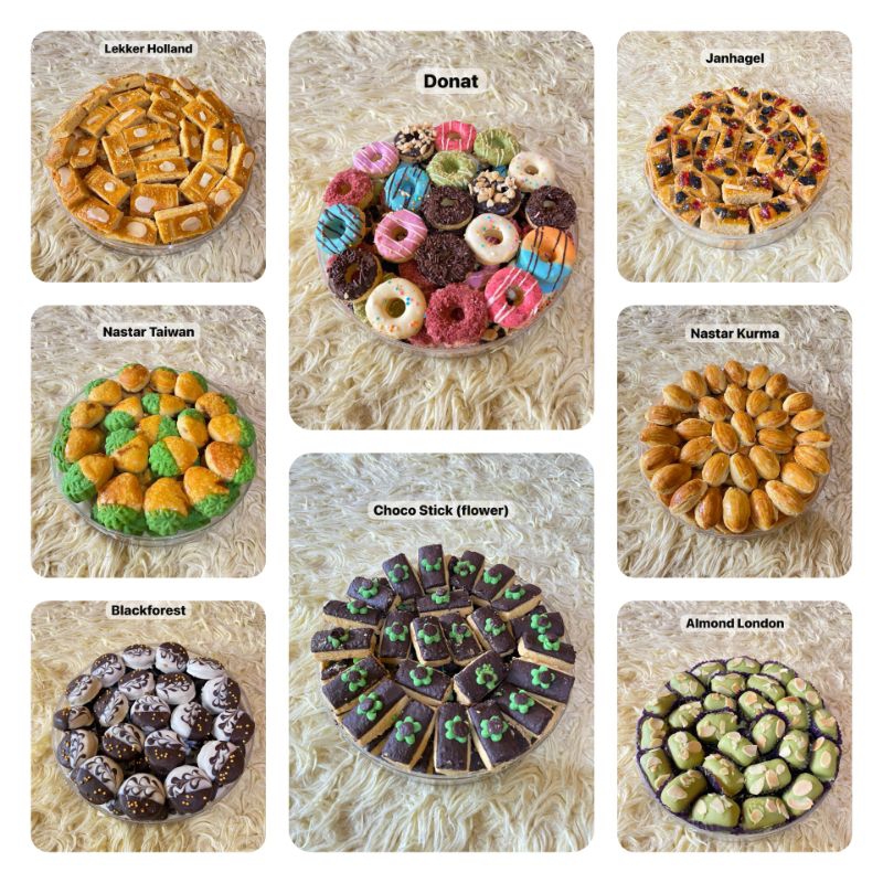 

Family Cookies part B (lekker holland, nastar taiwan, blackforest, donat, choco stick flower, janhagel, nastar kurma, almond london)