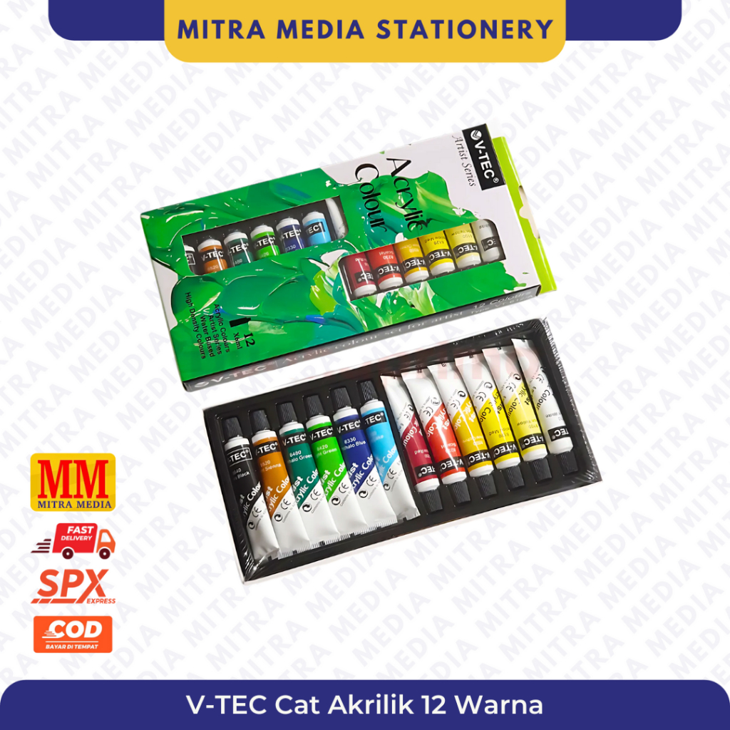 

V-TEC Cat Akrilik 12 Warna / 612-A / Vtec Acrylic Colour 12 x 6ml