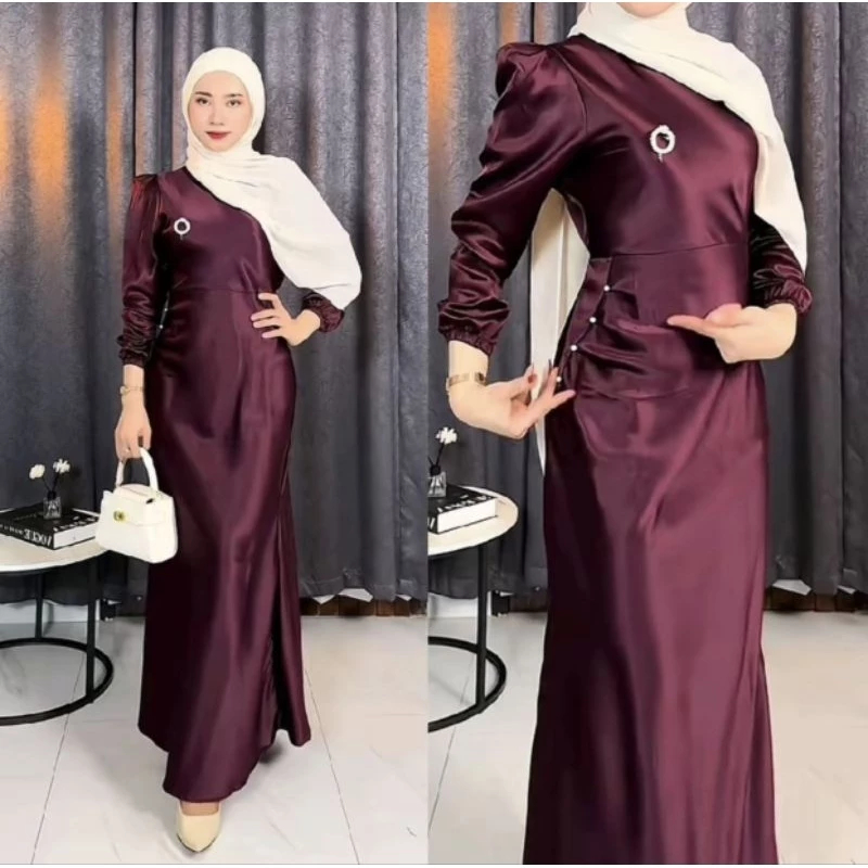 Elora Dress Satin Slik Premium Baju Kondangan Wanita Gamis Lebaran Dress Kondangan Bridesmaid