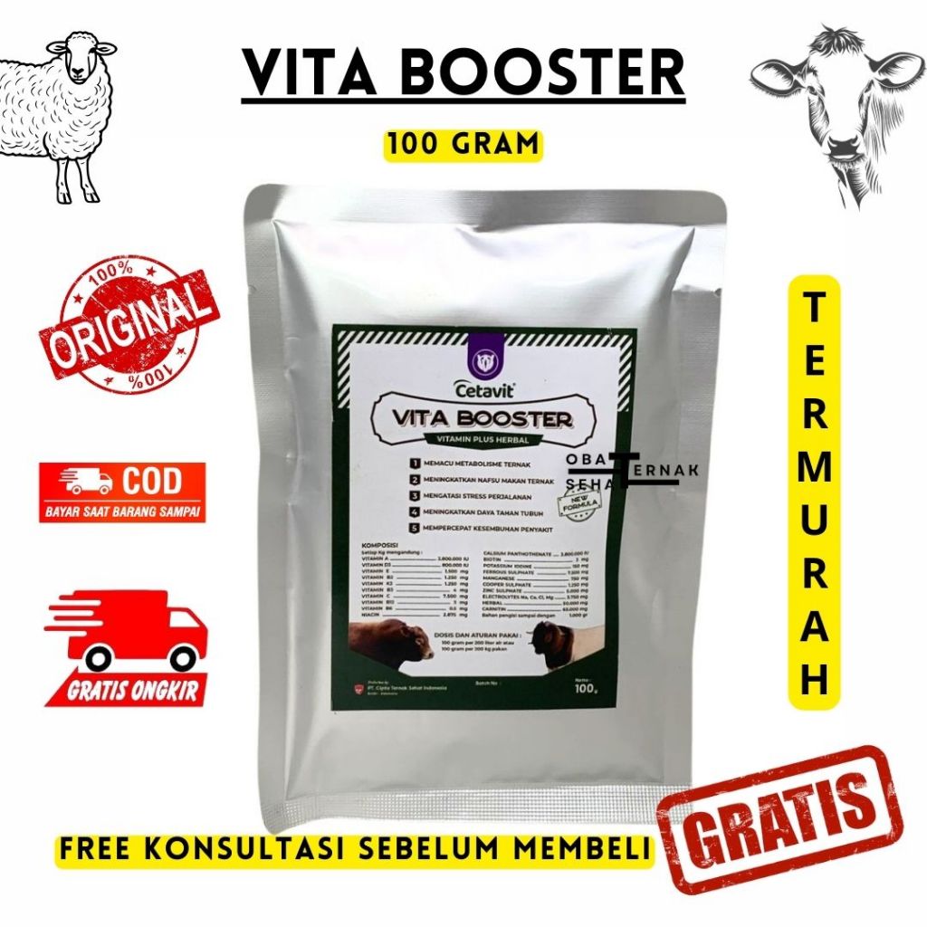 VITA BOOSTER 100 GRAM - Vitamin Penambah Nafsu Maka, Anti Stress Sapi Kambing Domba Ampuh
