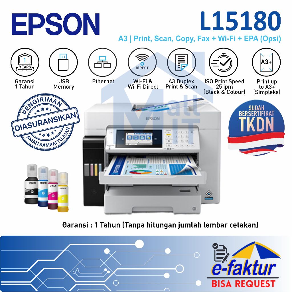 MALLIT EPSON Printer EPSON L15180 L-15180 L 15180 A3 Duplex ADF Wifi Pigment All in One Resmi