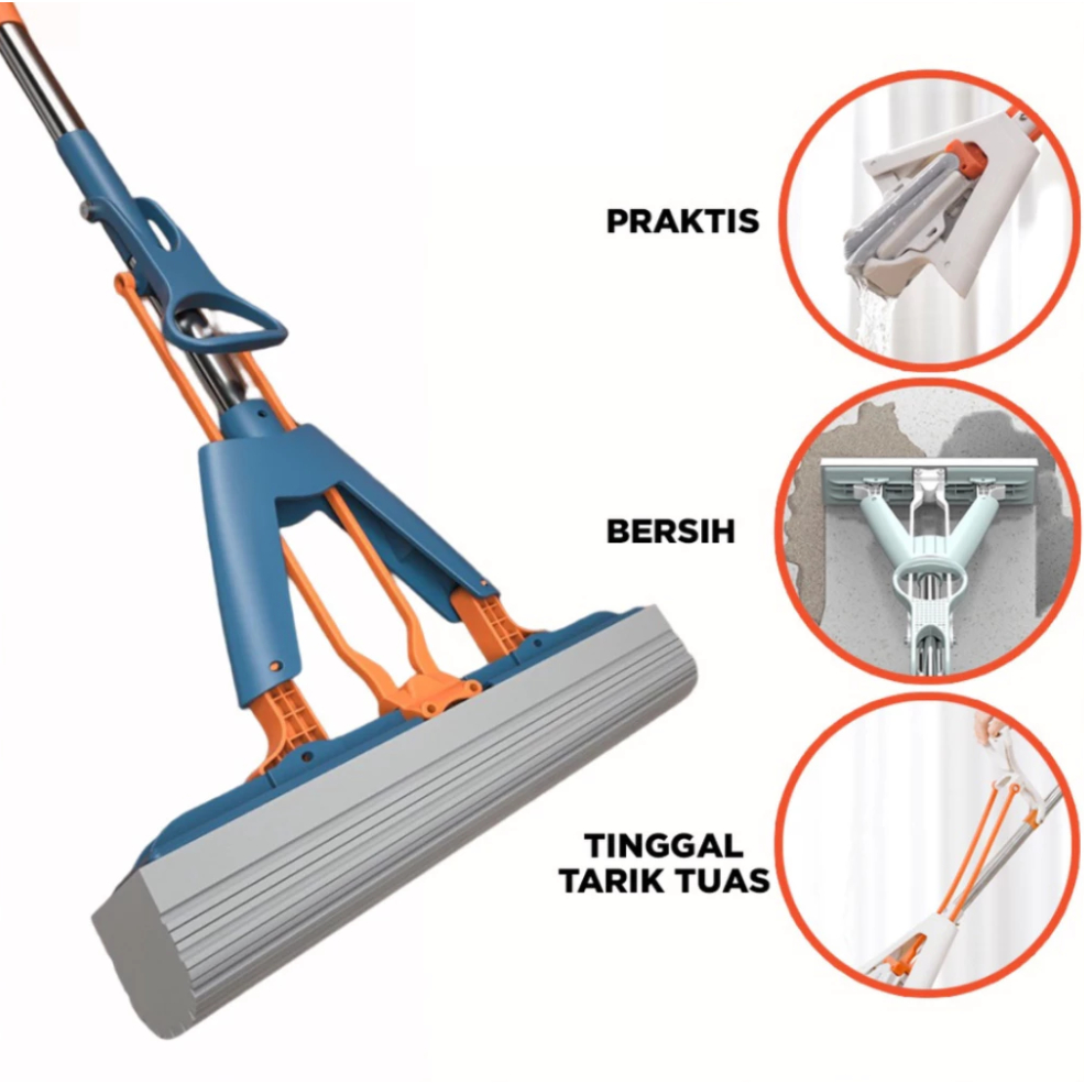 Pel Lantai Spons Mop Pel Lantai Karet / Pel Lantai Tanpa Peras / Alat Pel Lantai Busa Sponge Mop