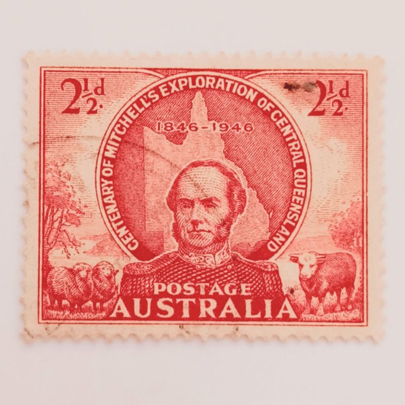 

(AA) Perangko Australia 1946 Centenary of Thomas Mitchell's Exploration of Queensland - Sir Thomas Mitchell and Queensland 2½ penny Used