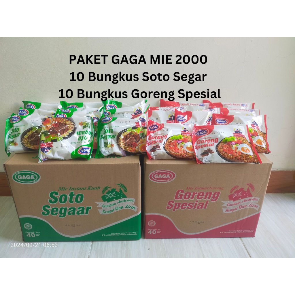 

Paket No 4 : 20 Bungkus ,10 Mie Gaga Kuah Soto Segar dan 10 Mie Goreng Spesial Termurah Kenyal