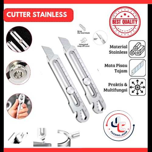 

(JCP) Cutter Stainless 9-In-1/Pisau Serbaguna Baja Tahan Karat/Pemotong Kertas Kunci Pas Tajam