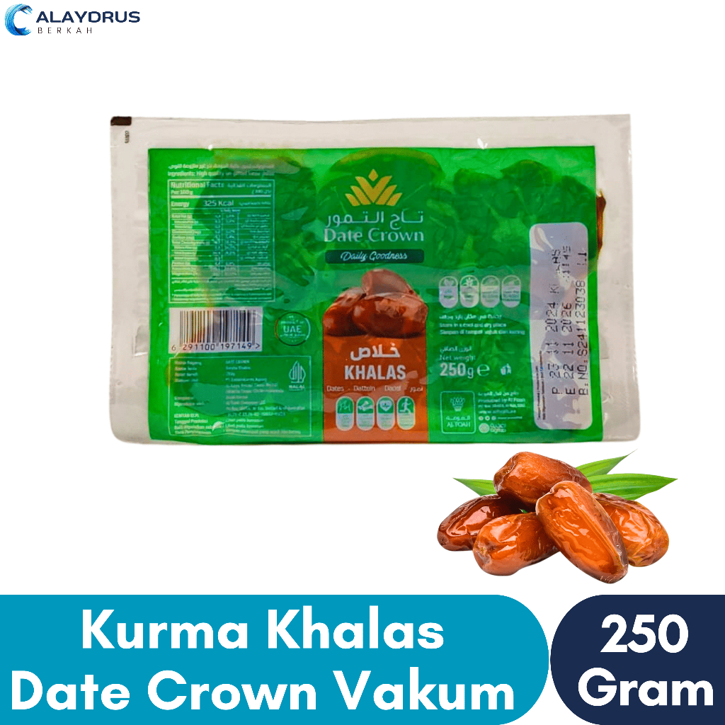 

Kurma Date Crown Khalas 250 Gram Thermo Vacum Press Asli 100% Original Premium Oleh Oleh Haji Umroh