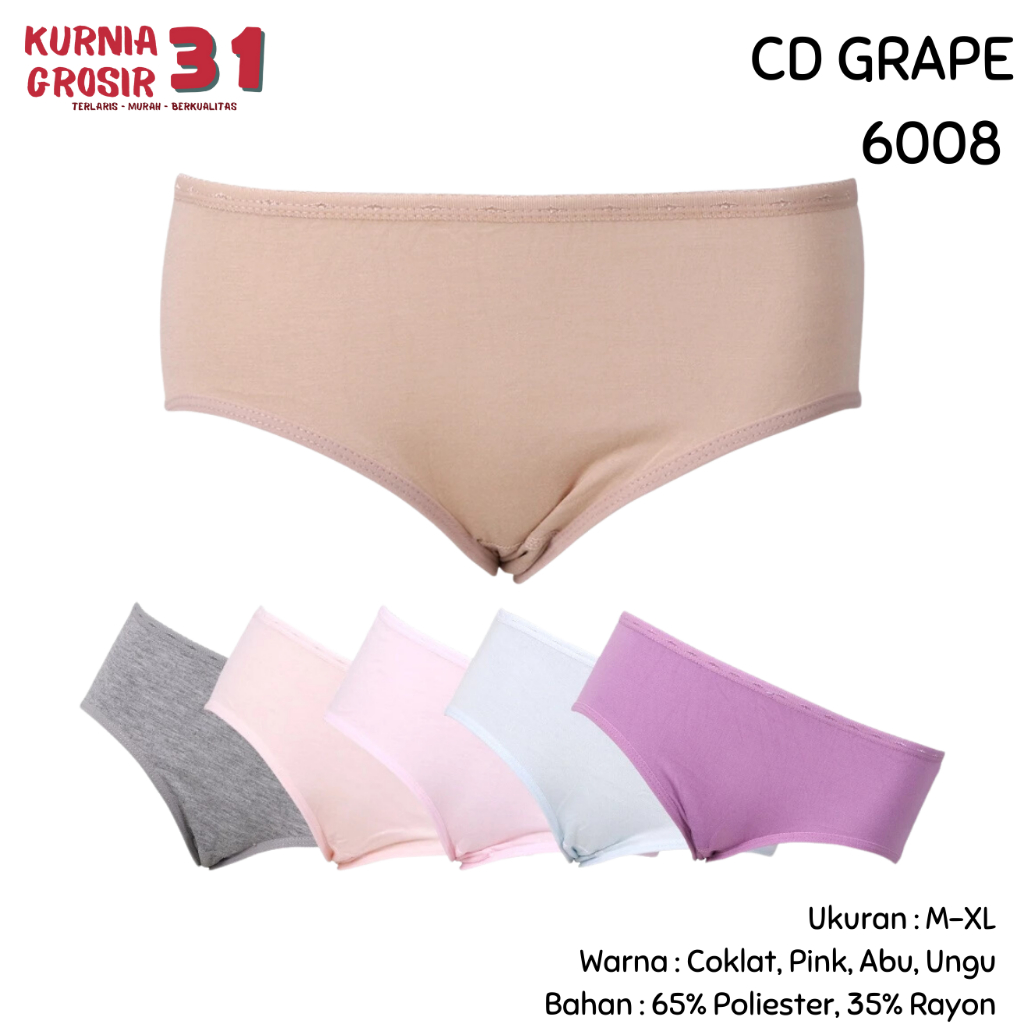 [ISI 3] Celana Dalam GRAPE 6008 Halus / CD Ukuran M-XXL Bahan Katun / Pakaian Dalam Wanita
