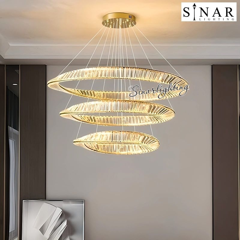 Lampu gantung kristal Ring LED gold diameter 80 cm M38111