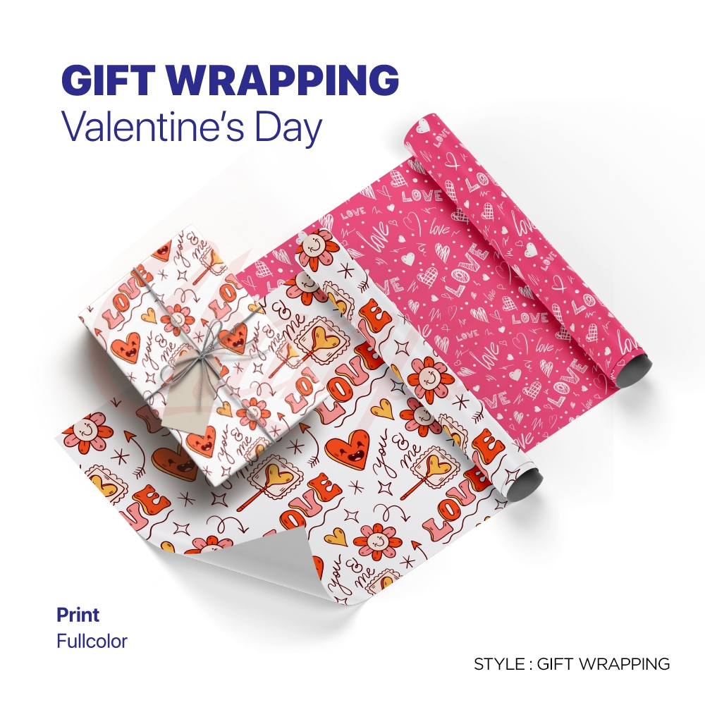 

Wrapping Paper Valentine Gift/Kertas Kado Motif Hati & Love (4 lembar)