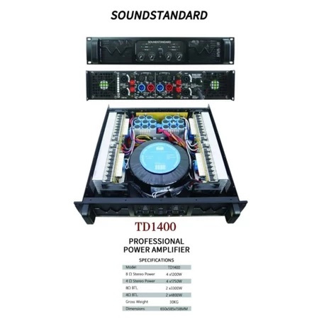POWER AMPLIFIER SOUNDSTANDARD TD1400 4CH 4X1200 WATT 4 kipas