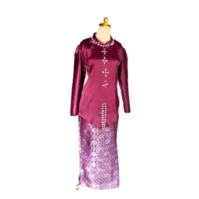 OneSet Baju cewek dark red Blues Valvet stelan songket Palembang kekinian cocok buat kondangan