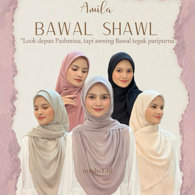 Amila Bawal Shawl by mishel.id - Hijab Malaysia Segiempat Oval Pashmina Syari look Pashmina Bawal