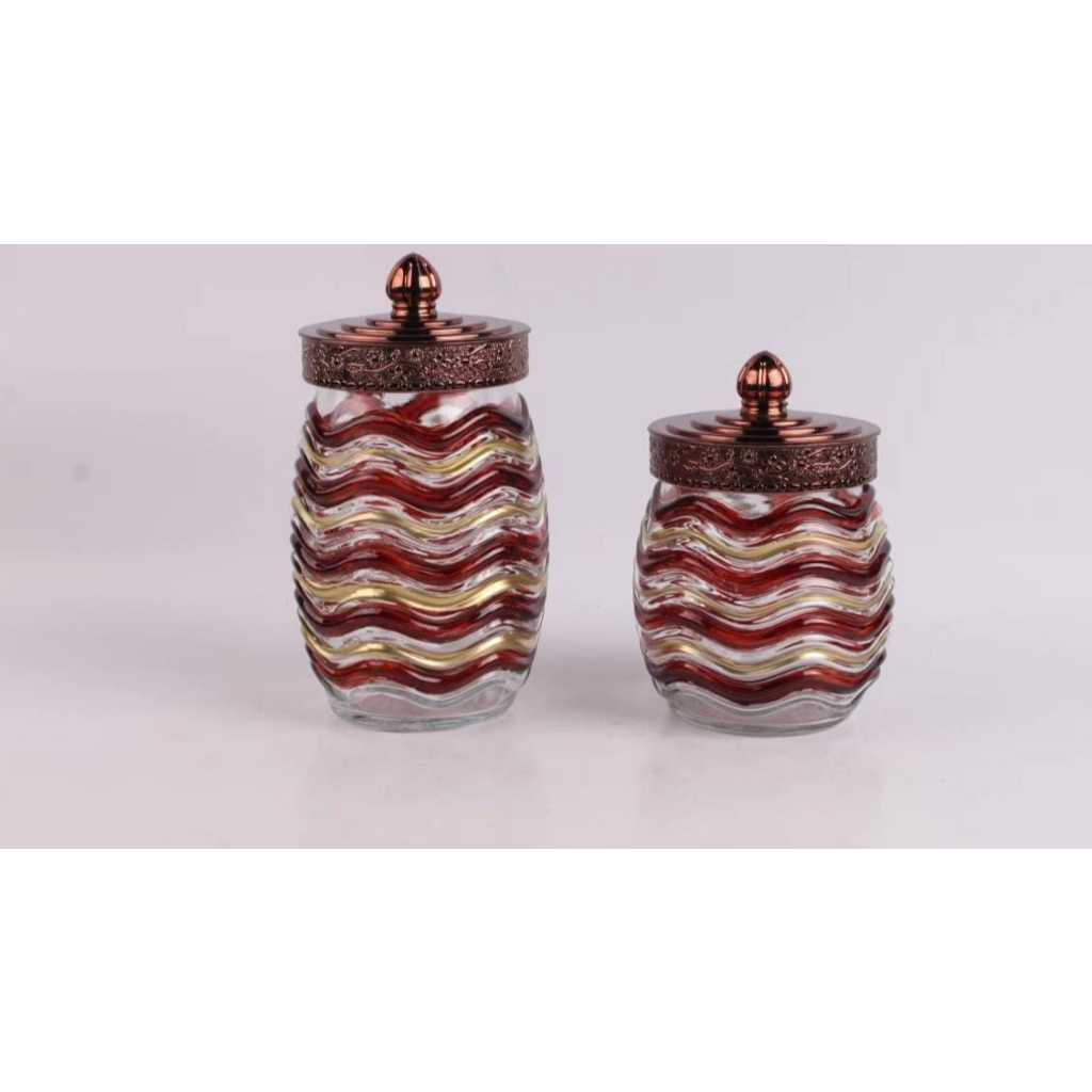 Toples Kaca Arab Coklat Import Tutup Putar motif GELOMBANG / Toples Lebaran Impor model baru