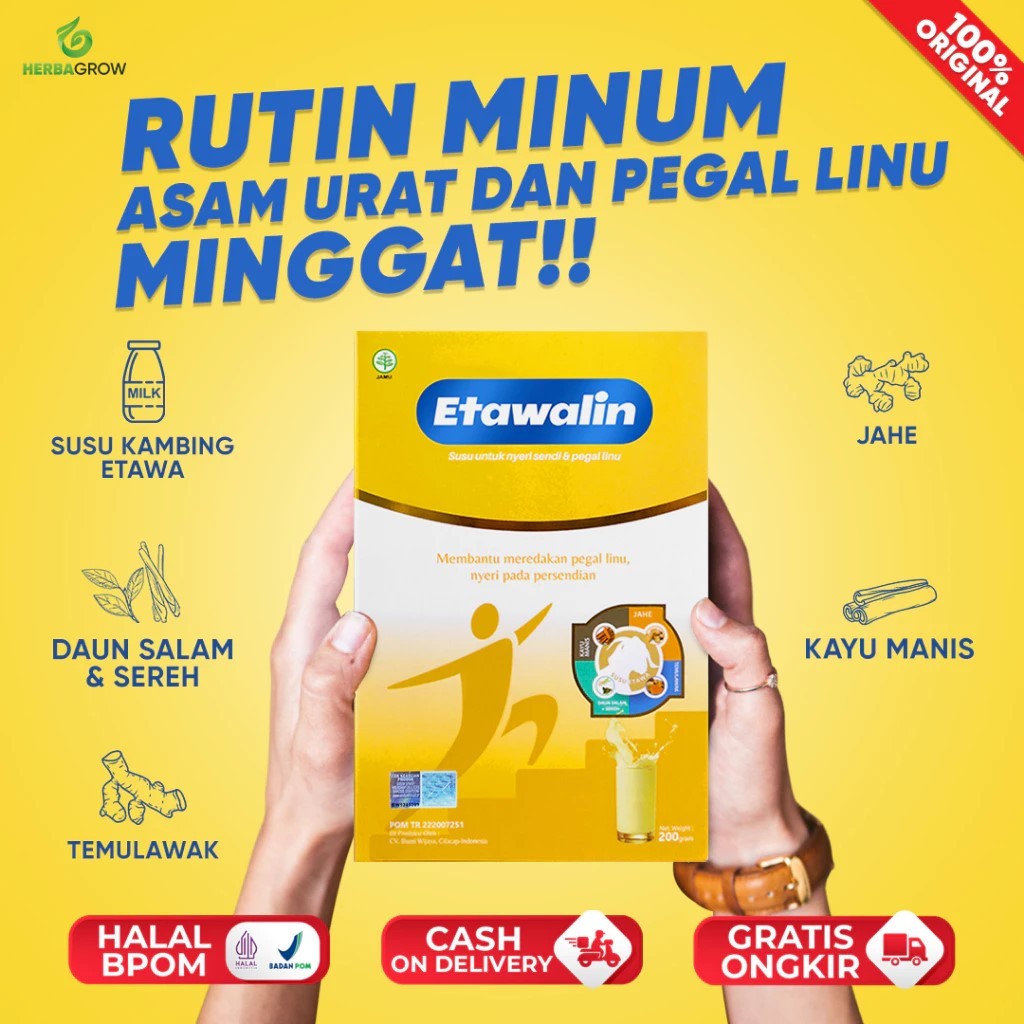 

PROMO AMBYAR!!! 1 BOX Etawalin - Membantu Mengatasi Asam Urat, Rematik dan Nyeri Sendi 100%