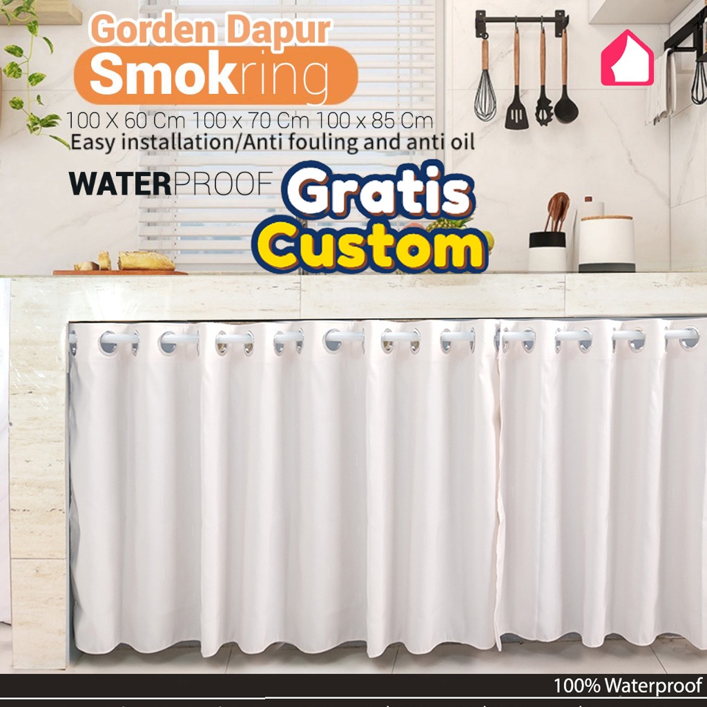 Gorden Kolong Dapur Smokring Waterproof Minimalis Hordeng Tirai Penutup Rak Dapur Anti Air & Minyak