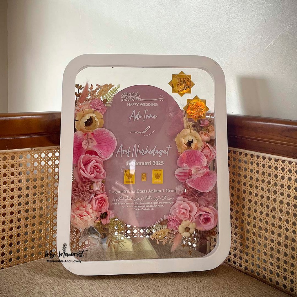 Mahar Alodia Mirror Gold Rustic/Mahar Pernikahan Bingkai Kayu Rustic Size 30x40 cm