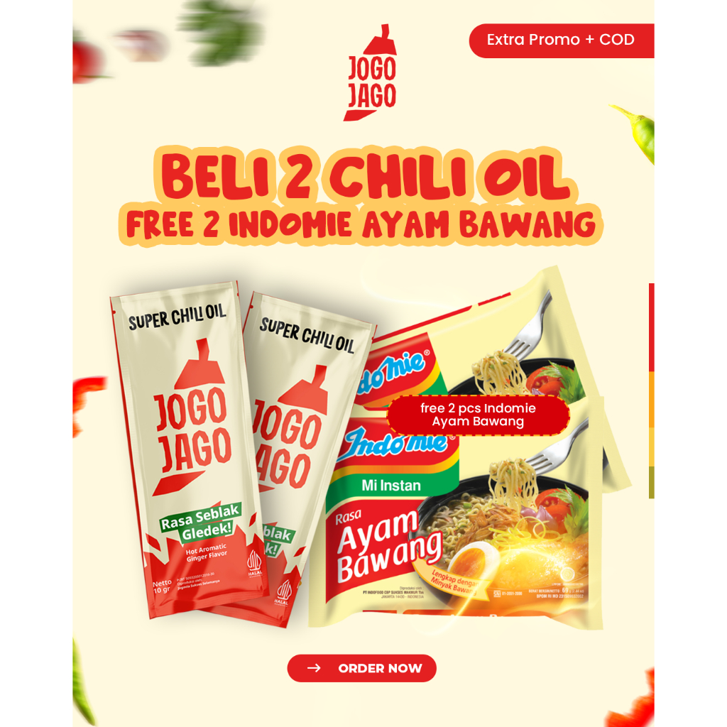 

[BISA COD] Beli 2 Pcs Super Chili Oil Sachet Jogojago Free 2 Pcs Mie Indomie Instan - Chili Oil Instan