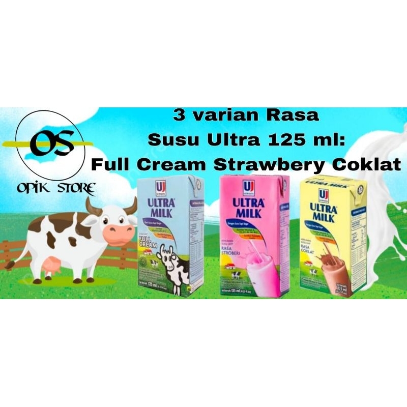 

SUSU UHT ULTRA MILK 125ML 40 PCS (COKLAT, STRAWB, FULLCREAM)