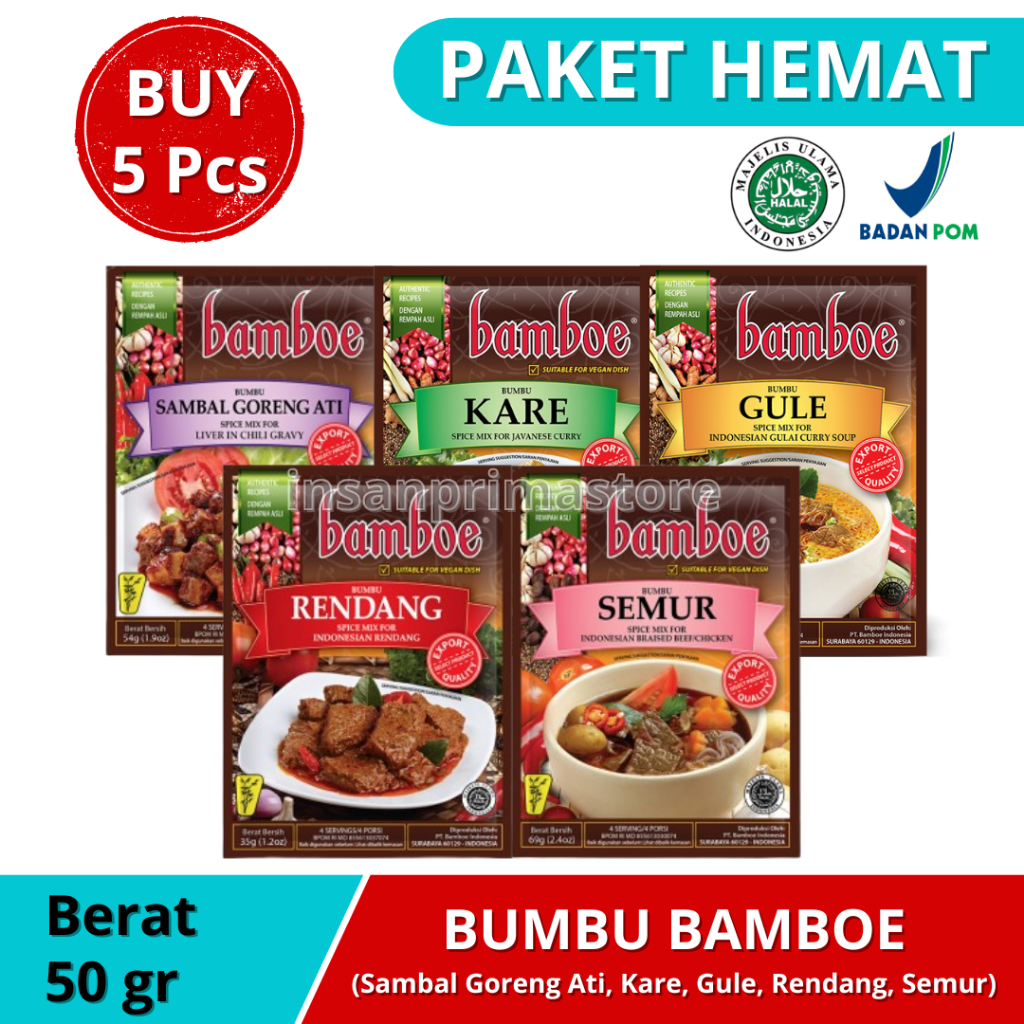 

[ 5 Pcs ] Paket Bamboe 50 gr MIX Sambal Goreng Ati | Kare | Gule | Rendang | Semur PAKET MURAH HEMAT