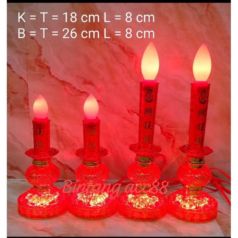 lampu altar/ lampu sembahyang - kaki bulat - merah - mika