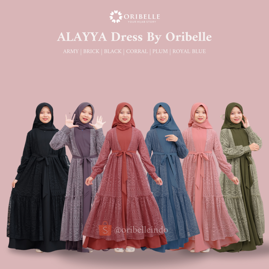 ALAYYA by Oribelle Anak/ Mom Set Gamis Brokat Elegan Dress Outer Jilbab Instan Busui Friendly Nyaman