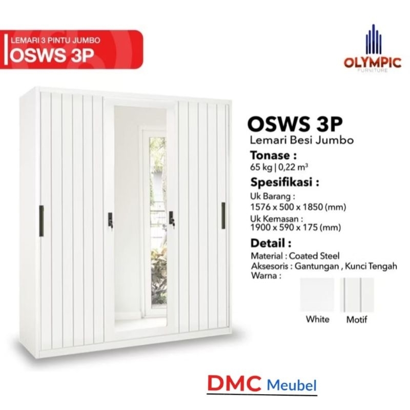 Lemari Baju 3 pintu Besi Lemari Baju sliding 3 pintu kaca Lemari Jumbo besi OSWS OLYMSTEEL 3 PINTU S