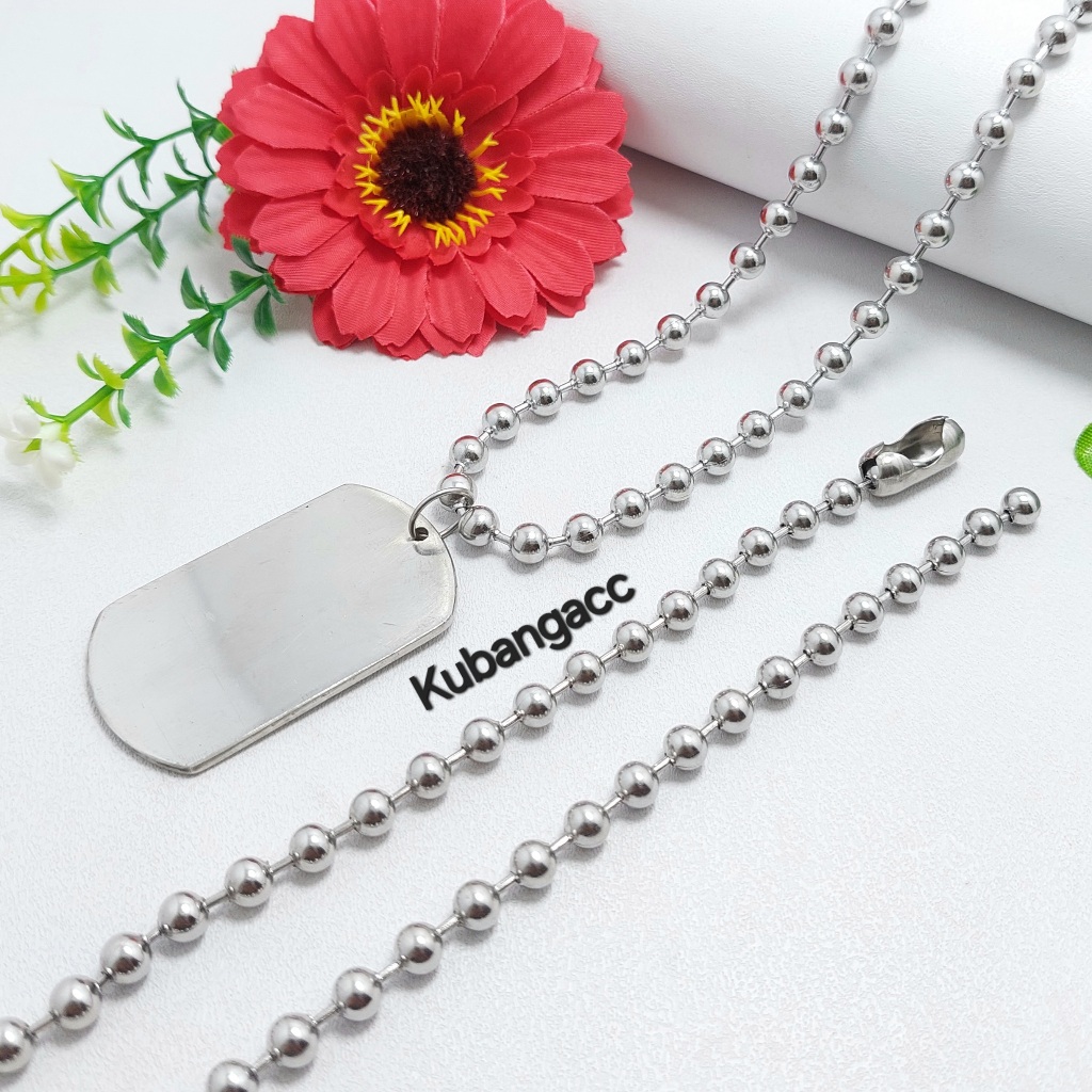 Kalung. Kalung Biji Lada 6mm Plus Liontin Plat Kalung Baja Putih Kalung Monel Kalung Pria