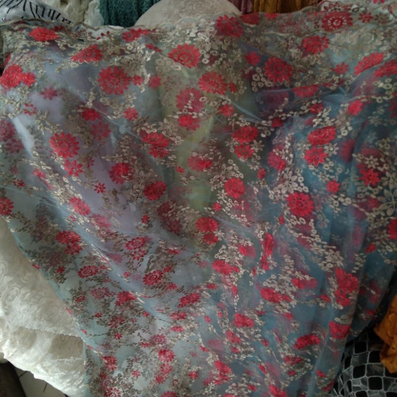 Kain tile  bordir | Harga/0,5m | bahan tile bordiran | bahan tile bordir impor | kain tile  bordiran