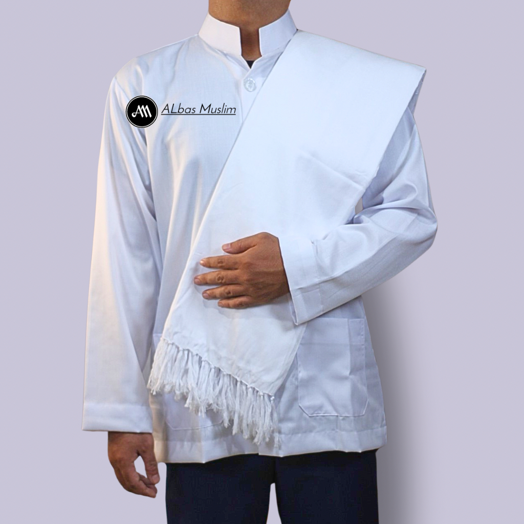 Albas Sorban Pria Rida Putih Tulang Cerah Polos Panjang Motif Rawis