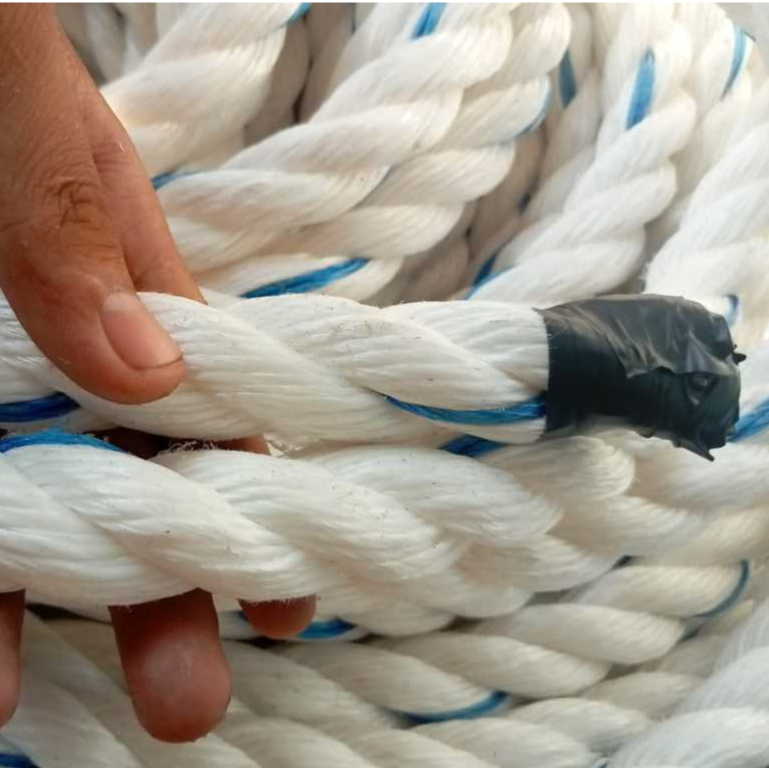 1 Meter Tali Tambang 24mm PP Rope Polypropylene Besar Putih Lis Biru