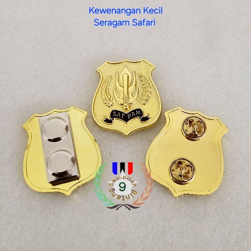 Pin kewenangan Satpam Gold Kecil Seragam Safari Bahan Logam Cor Tebal
