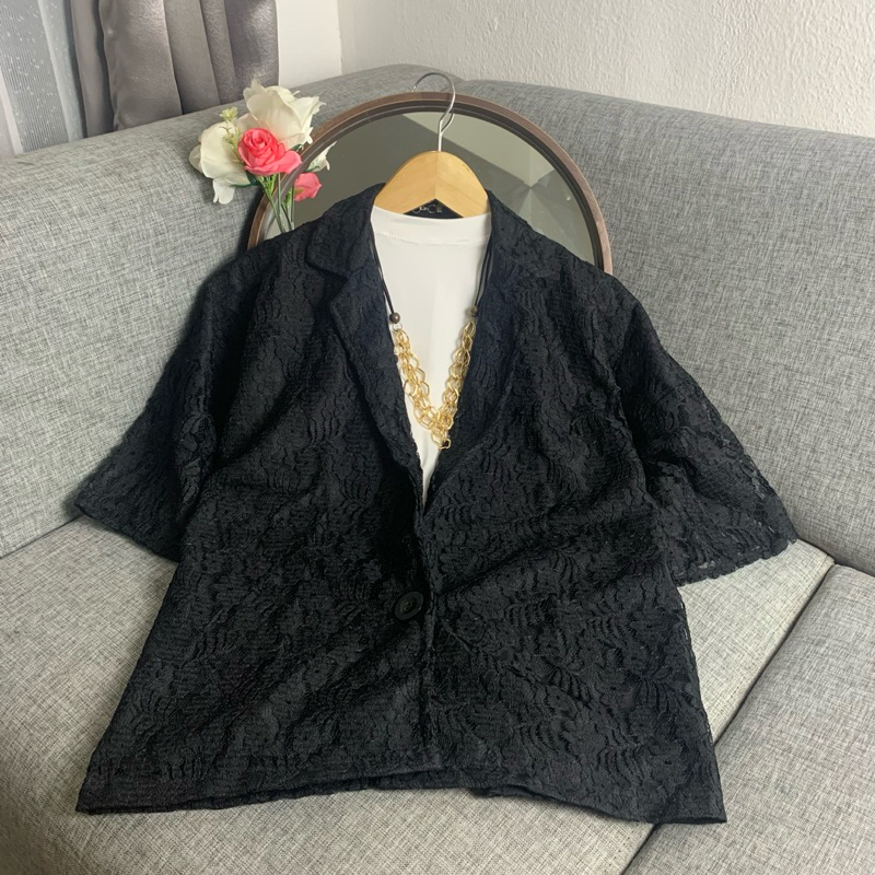 MOSTLY - Blazer Brokat Wanita Lengan 3/4 Modern | Blazer Brokat, Blazer Brukat, Atasan Brokat, Atasa