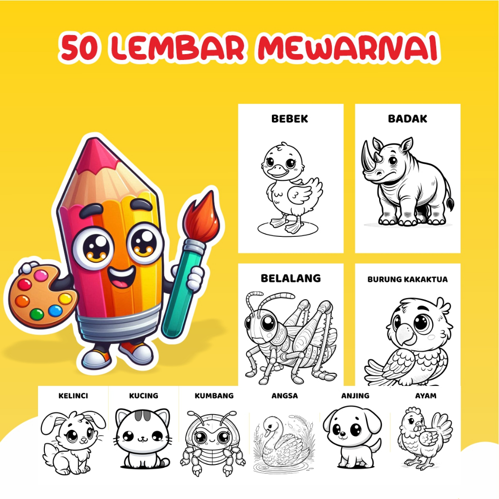 

Kertas Mewarnai 50 Lembar – Gambar Lucu & Edukatif untuk Anak