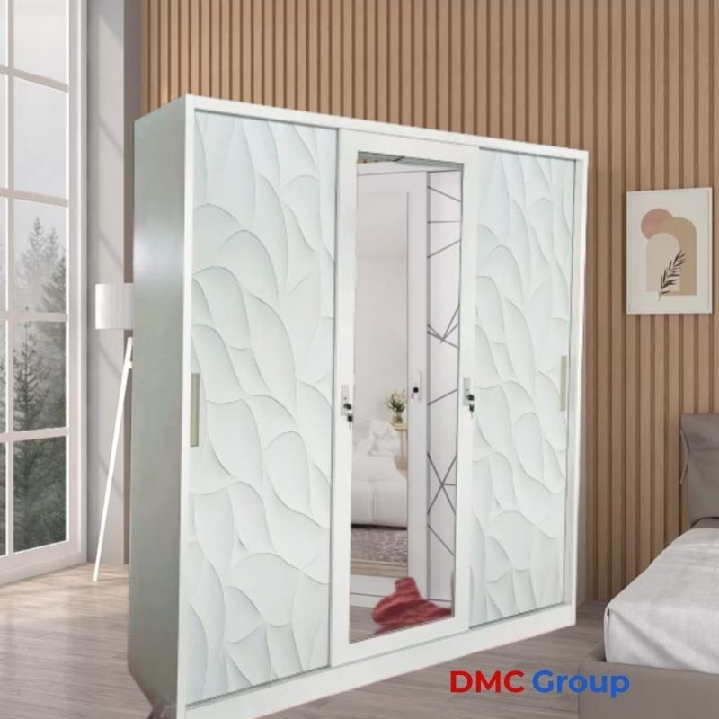 Lemari Baju/ pakaian 3 pintu sliding besi lemari besar/jumbo 160 Lemari sliding besi kaca Lemari pla