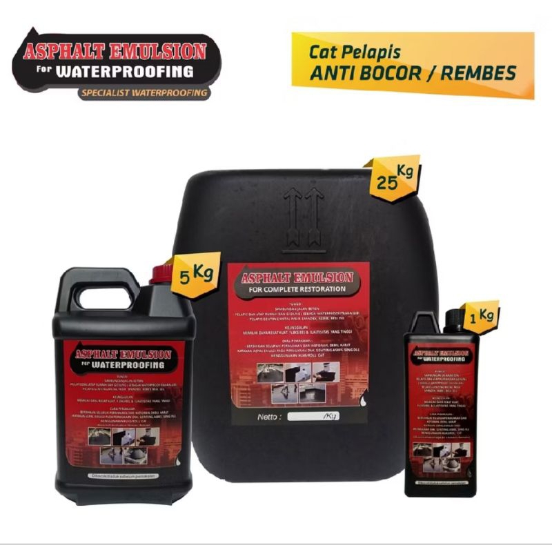 Aspal cair 25 Kg/ Aspal Emulsion Pelapis anti bocor/ Cat kolam/ Cat Dinding, Kuas, Sapu, lantai kama