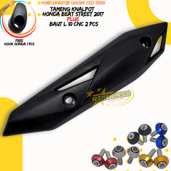Cover Tutup Tameng Knalpot Honda Beat Street Tahun 2017-2019+Baut L10 Cnc Free Gantungan Barang Hook