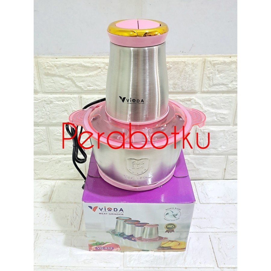 Chopper Food Stenlis 2 Liter Vioda / Blender Daging Bumbu 2 Lt / Penghancur Makanan Serbaguna 4 Pisa